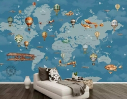 Decal dán tường hình bản đồ thế giới nghệ thuật painting